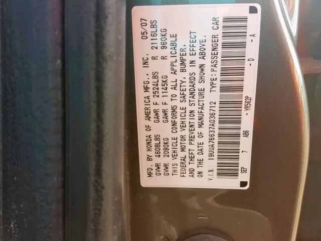19UUA76637A036712 - 2007 ACURA TL TYPE S BROWN photo 10