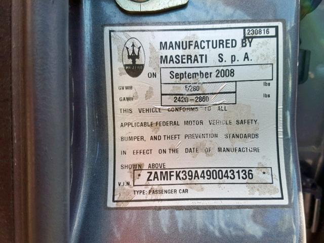 ZAMFK39A490043136 - 2009 MASERATI QUATTROPOR GRAY photo 10