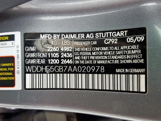 WDDHF5GB7AA020978 - 2010 MERCEDES-BENZ E 350 GRAY photo 10