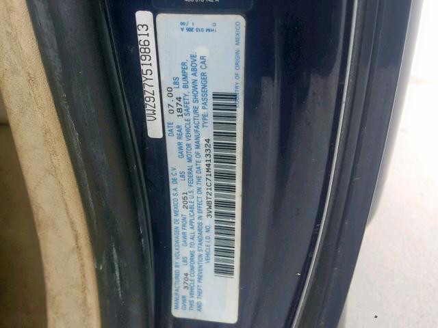 3VWBT21C71M413324 - 2001 VOLKSWAGEN NEW BEETLE 蓝色 照片 10