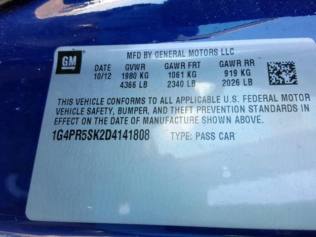 1G4PR5SK2D4141808 - 2013 BUICK VERANO CON BLUE photo 10