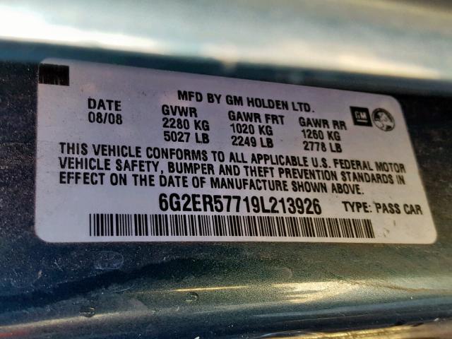 6G2ER57719L213926 - 2009 PONTIAC G8 BLUE photo 10