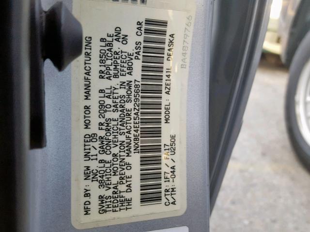 1NXBE4EE5AZ295687 - 2010 TOYOTA COROLLA XR SILVER photo 10