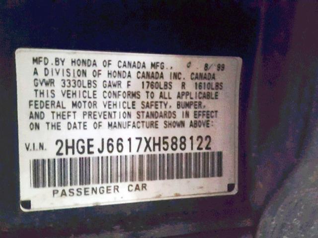2HGEJ6617XH588122 - 1999 HONDA CIVIC BASE Yaşıl foto 10