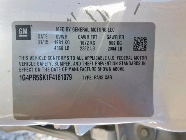 1G4PR5SK1F4161079 - 2015 BUICK VERANO CON WHITE photo 10