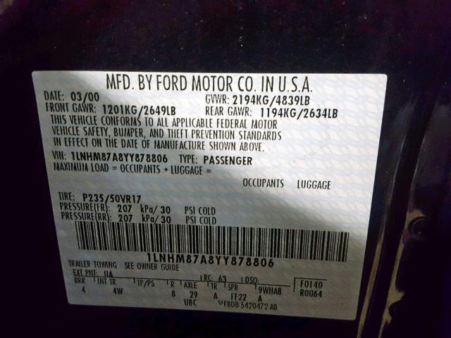 1LNHM87A8YY878806 - 2000 LINCOLN LS BLACK photo 10