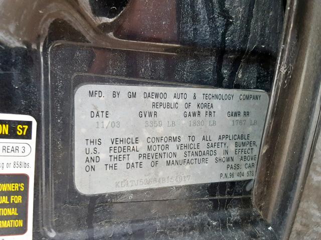 KL1TJ52664B154917 - 2004 CHEVROLET AVEO LS BLACK photo 10