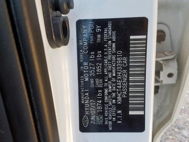 KMHCT4AEXHU339810 - 2017 HYUNDAI ACCENT SE WHITE photo 10