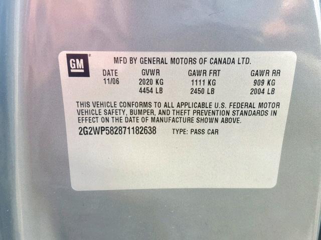 2G2WP582871182638 - 2007 PONTIAC GRAND PRIX GRAY photo 10