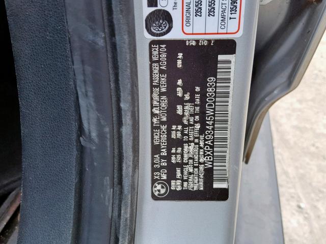 WBXPA93445WD03839 - 2005 BMW X3 3.0I GRAY photo 10