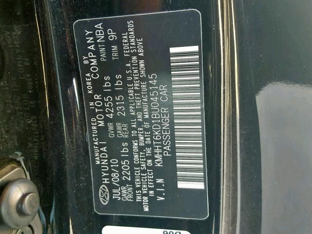 KMHHT6KD1BU045145 - 2011 HYUNDAI GENESIS CO BLACK photo 10