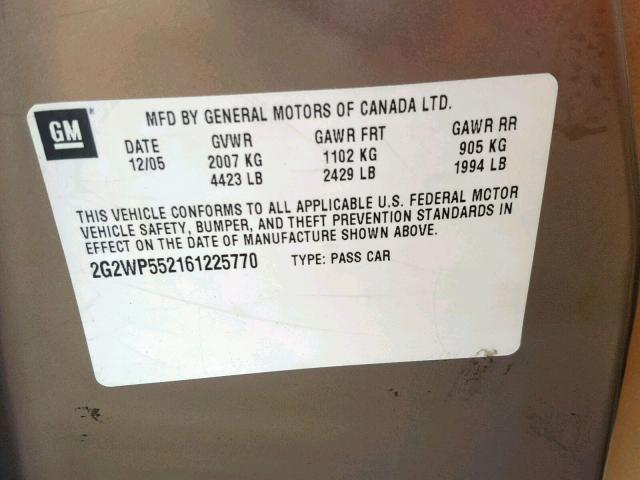 2G2WP552161225770 - 2006 PONTIAC GRAND PRIX BEIGE photo 10