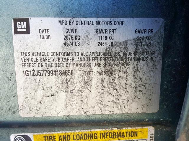 1G1ZJ577994184650 - 2009 CHEVROLET MALIBU 2LT GREEN photo 10