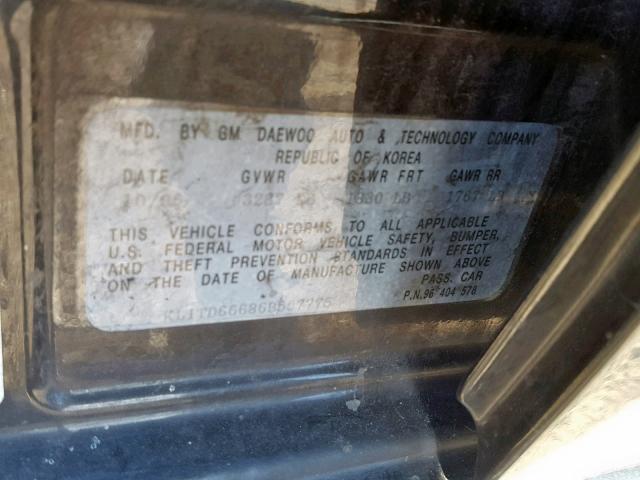 KL1TD66686B557775 - 2006 CHEVROLET AVEO BASE შავი ფოტო 10