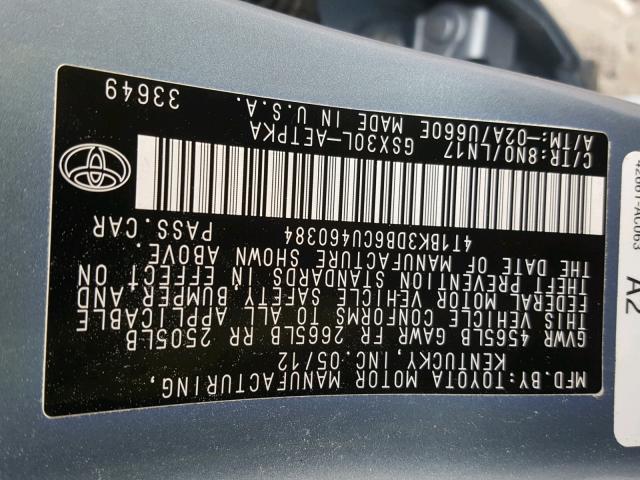 4T1BK3DB6CU460384 - 2012 TOYOTA AVALON BAS BLUE photo 10