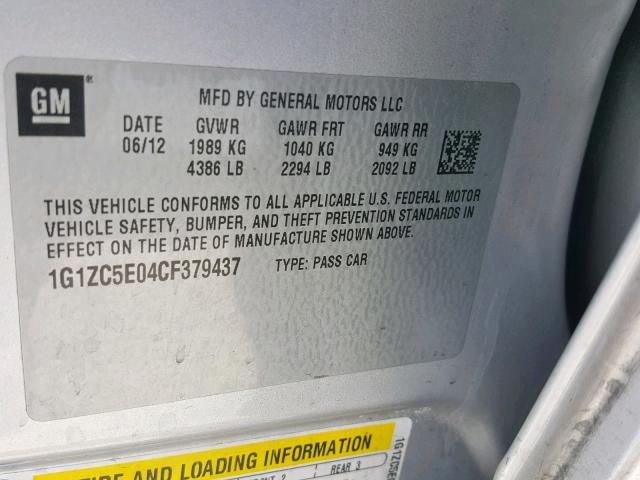 1G1ZC5E04CF379437 - 2012 CHEVROLET MALIBU 1LT 银色 照片 10