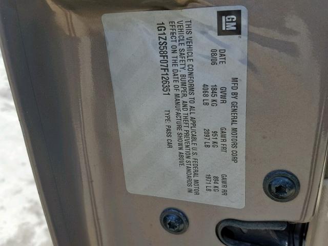 1G1ZS58F07F126351 - 2007 CHEVROLET MALIBU LS TAN photo 10