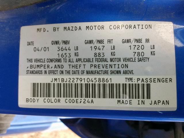 JM1BJ227910458861 - 2001 MAZDA PROTEGE MP BLUE photo 10