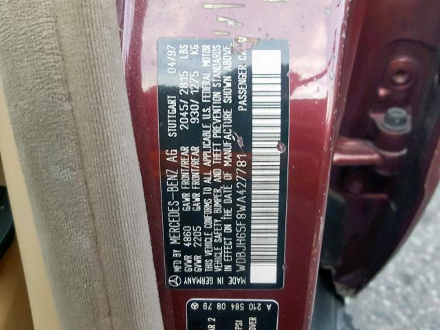 WDBJH65F8WA427781 - 1998 MERCEDES-BENZ E 320 BURGUNDY photo 10