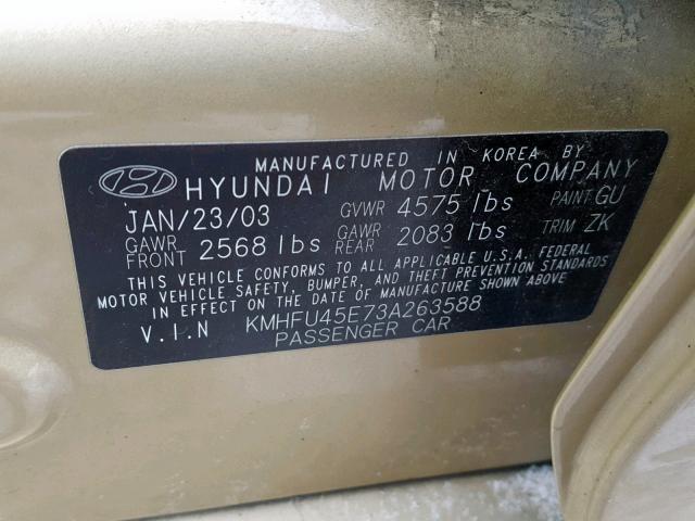 KMHFU45E73A263588 - 2003 HYUNDAI XG 350 GOLD photo 10