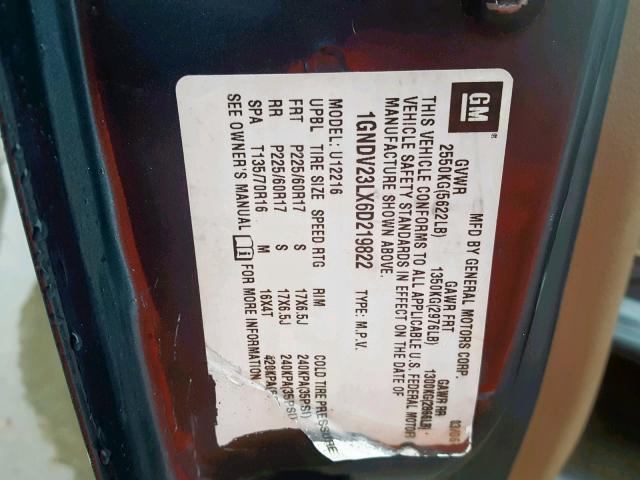 1GNDV23LX6D219822 - 2006 CHEVROLET UPLANDER L Mavi foto 10