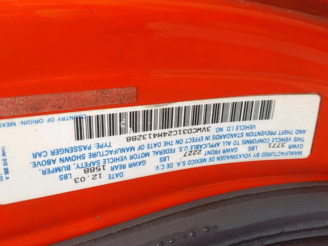 3VWCD31C24M413288 - 2004 VOLKSWAGEN NEW BEETLE Orange Foto 10