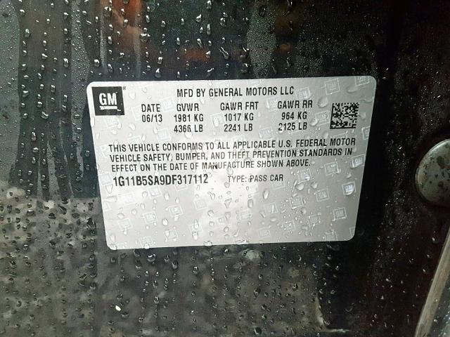 1G11B5SA9DF317112 - 2013 CHEVROLET MALIBU LS BLACK photo 10