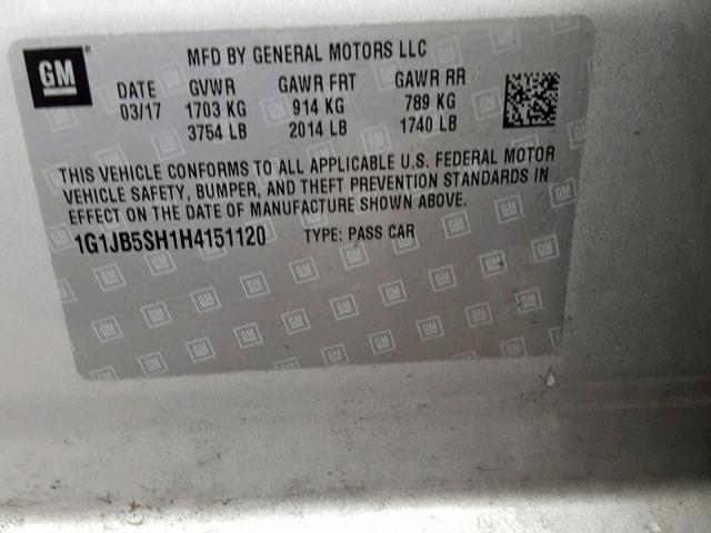 1G1JB5SH1H4151120 - 2017 CHEVROLET SONIC LS SILVER photo 10