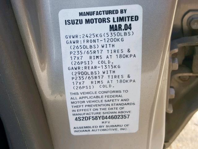 4S2DF58Y044602357 - 2004 ISUZU AXIOM XS Gümüş foto 10