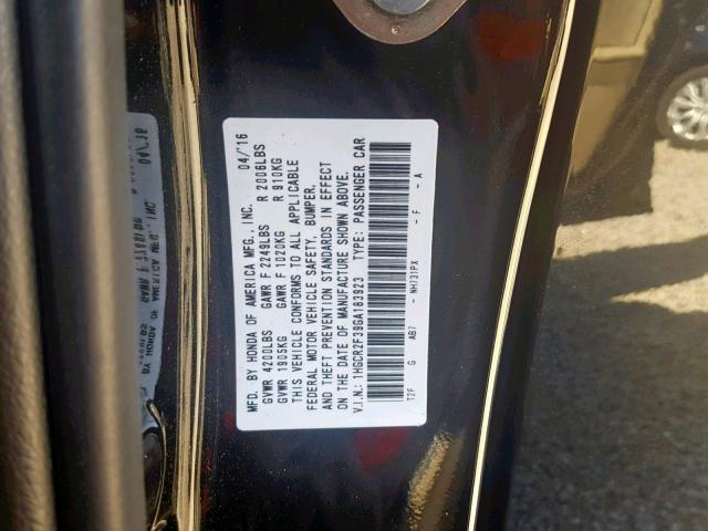 1HGCR2F39GA183923 - 2016 HONDA ACCORD LX BLACK photo 10