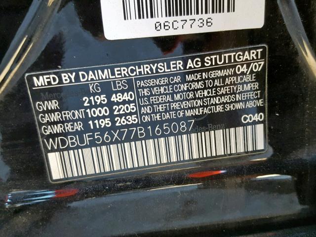 WDBUF56X77B165087 - 2007 MERCEDES-BENZ E 350 BLACK photo 10