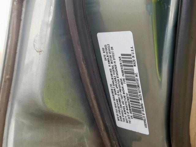 4S3BH896437605741 - 2003 SUBARU LEGACY OUT GREEN photo 10