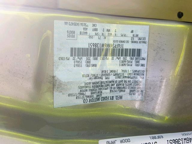 1FAFP34N46W138651 - 2006 FORD FOCUS ZX4 GOLD photo 10