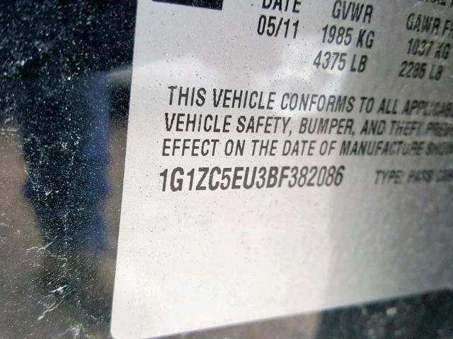 1G1ZC5EU3BF382086 - 2011 CHEVROLET MALIBU 1LT შავი ფოტო 10