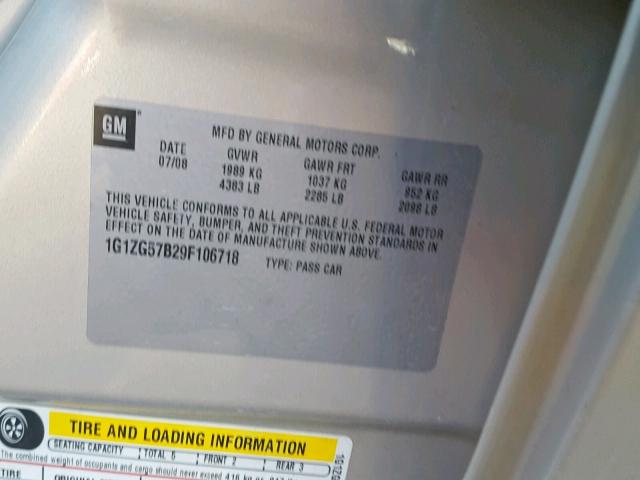 1G1ZG57B29F106718 - 2009 CHEVROLET MALIBU LS BEIGE photo 10