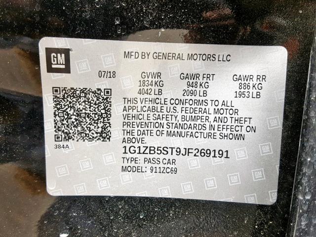 1G1ZB5ST9JF269191 - 2018 CHEVROLET MALIBU LS BLACK photo 10