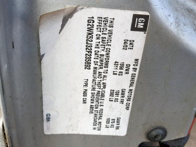 1G2WK52J32F235892 - 2002 PONTIAC GRAND PRIX 银色 照片 10