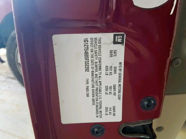 1G1ZT54885F332292 - 2005 CHEVROLET MALIBU LS RED photo 10