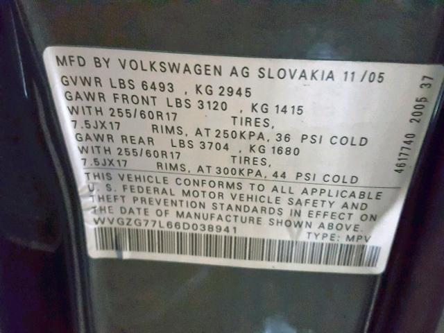 WVGZG77L66D038941 - 2006 VOLKSWAGEN TOUAREG 3. GRAY photo 10