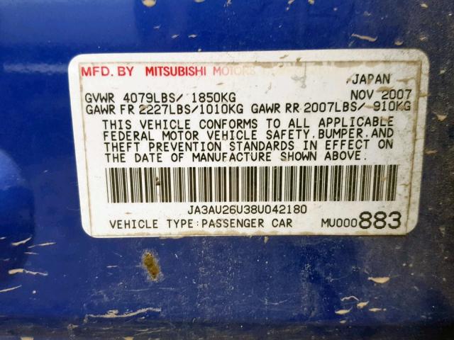 JA3AU26U38U042180 - 2008 MITSUBISHI LANCER ES BLACK photo 10