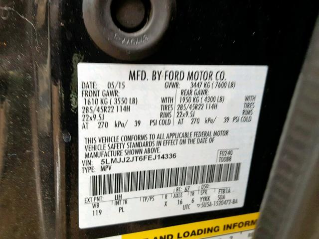 5LMJJ2JT6FEJ14336 - 2015 LINCOLN NAVIGATOR 灰色 照片 10