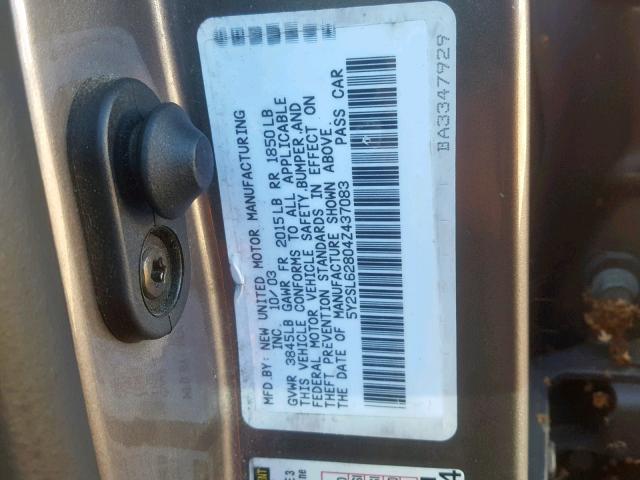 5Y2SL62804Z437083 - 2004 PONTIAC VIBE GRAY photo 10