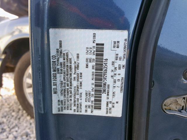 2MEHM75V29X635416 - 2009 MERCURY GRAND MARQ BLUE photo 10