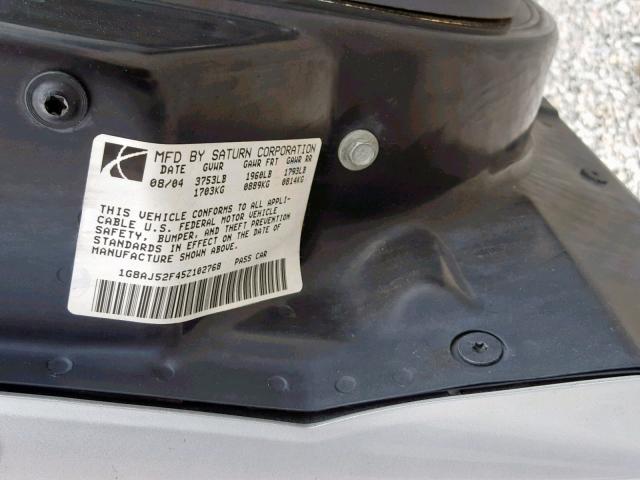 1G8AJ52F45Z102768 - 2005 SATURN ION LEVEL TAN photo 10