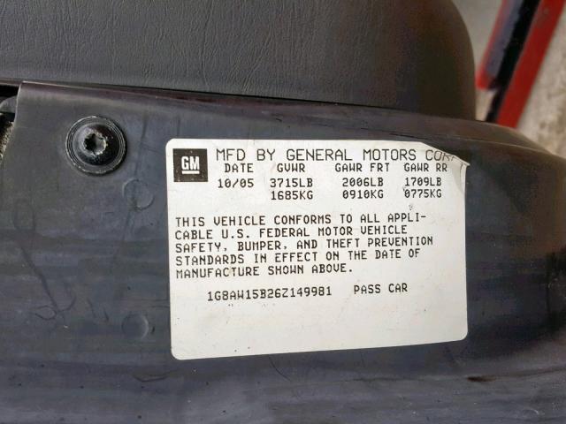 1G8AW15B26Z149981 - 2006 SATURN ION LEVEL RED photo 10