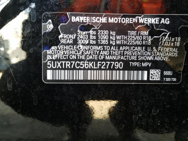 5UXTR7C56KLF27790 - 2019 BMW X3 SDRIVE30I  photo 10