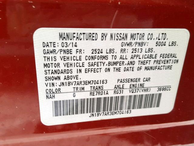 JN1BV7AR3EM704163 - 2014 INFINITI Q50 BASE RED photo 10