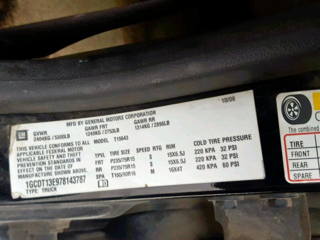 1GCDT13E978143787 - 2007 CHEVROLET COLORADO BLACK photo 10