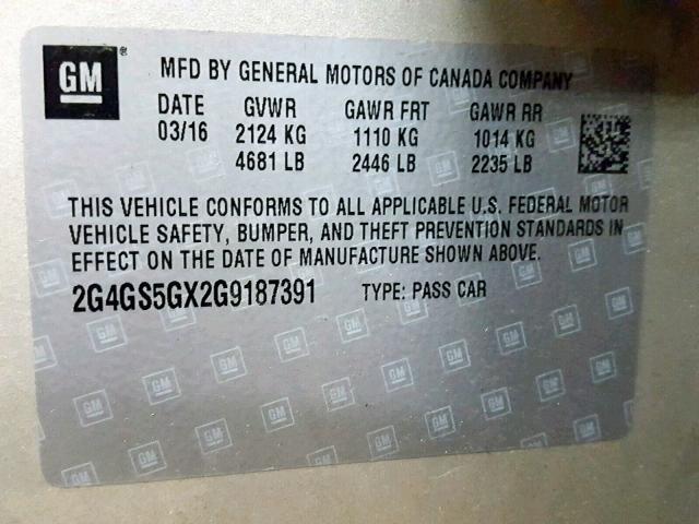 2G4GS5GX2G9187391 - 2016 BUICK REGAL PREM TAN photo 10