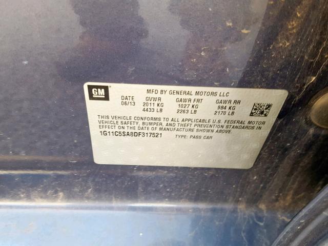 1G11C5SA8DF317521 - 2013 CHEVROLET MALIBU 1LT 黑色 照片 10